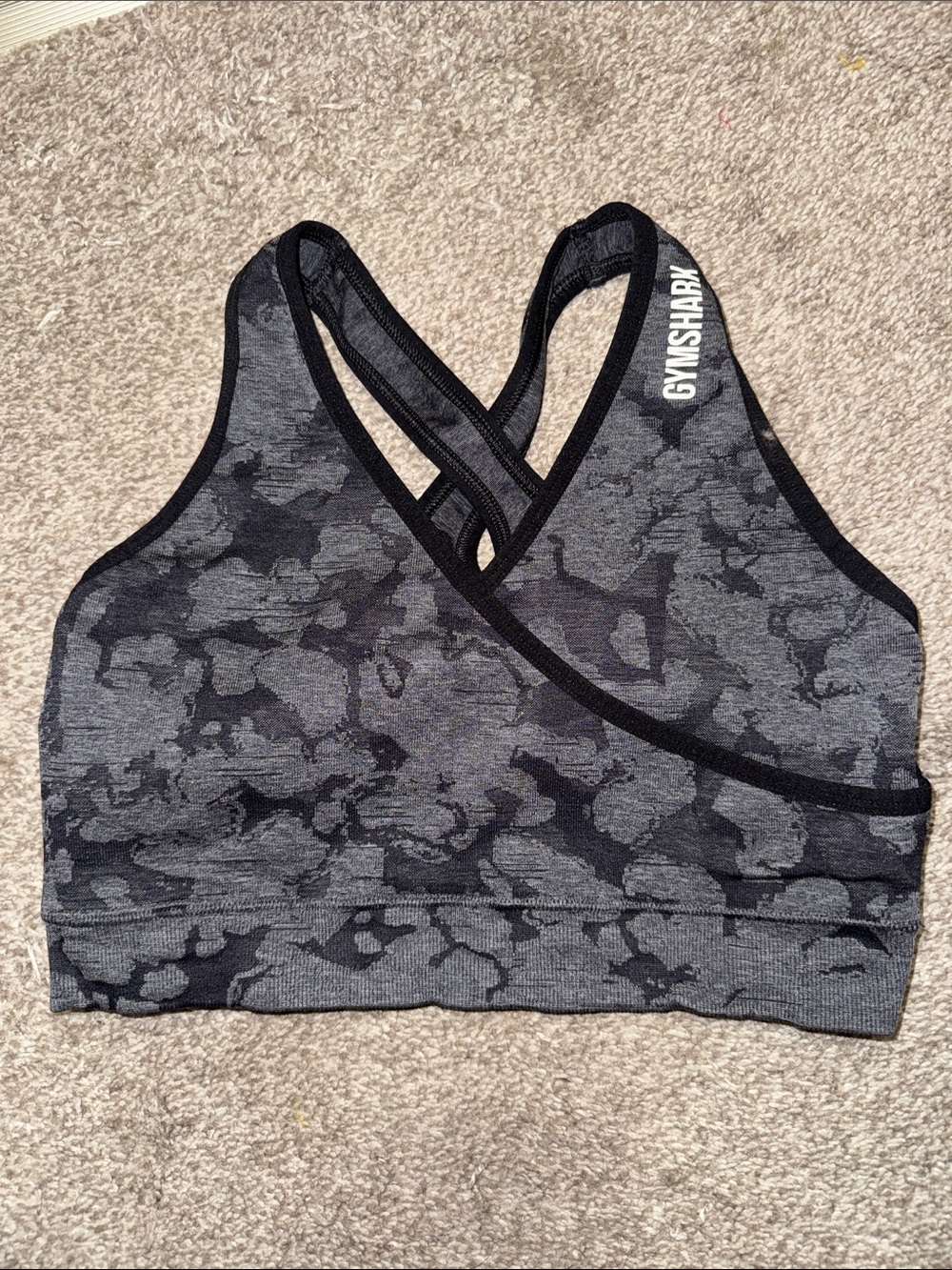 Gymshark Grey & Black Camo Seamless Cross-Back Sports Bra